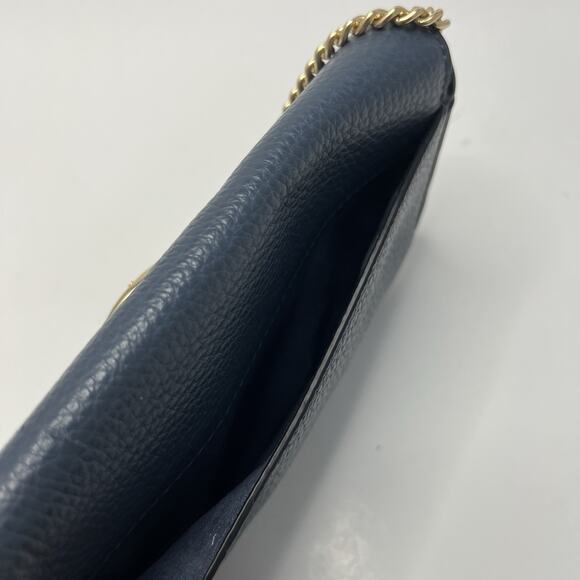 Coach Kleo Crossbody Navy Blue Suede Denim Leather Chain Gold Strap Mini Purse - Picture 8 of 16